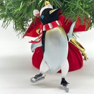 Kurt Adler Blown Glass Ice Skating Penguin Christmas Ornament 5"